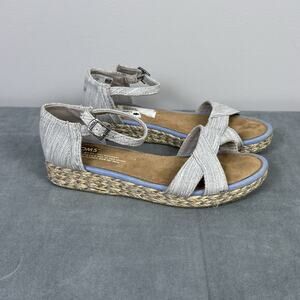 Toms Youth Girls Size 4 Harper Chambray Low Wedge Espadrille Sandal Blue